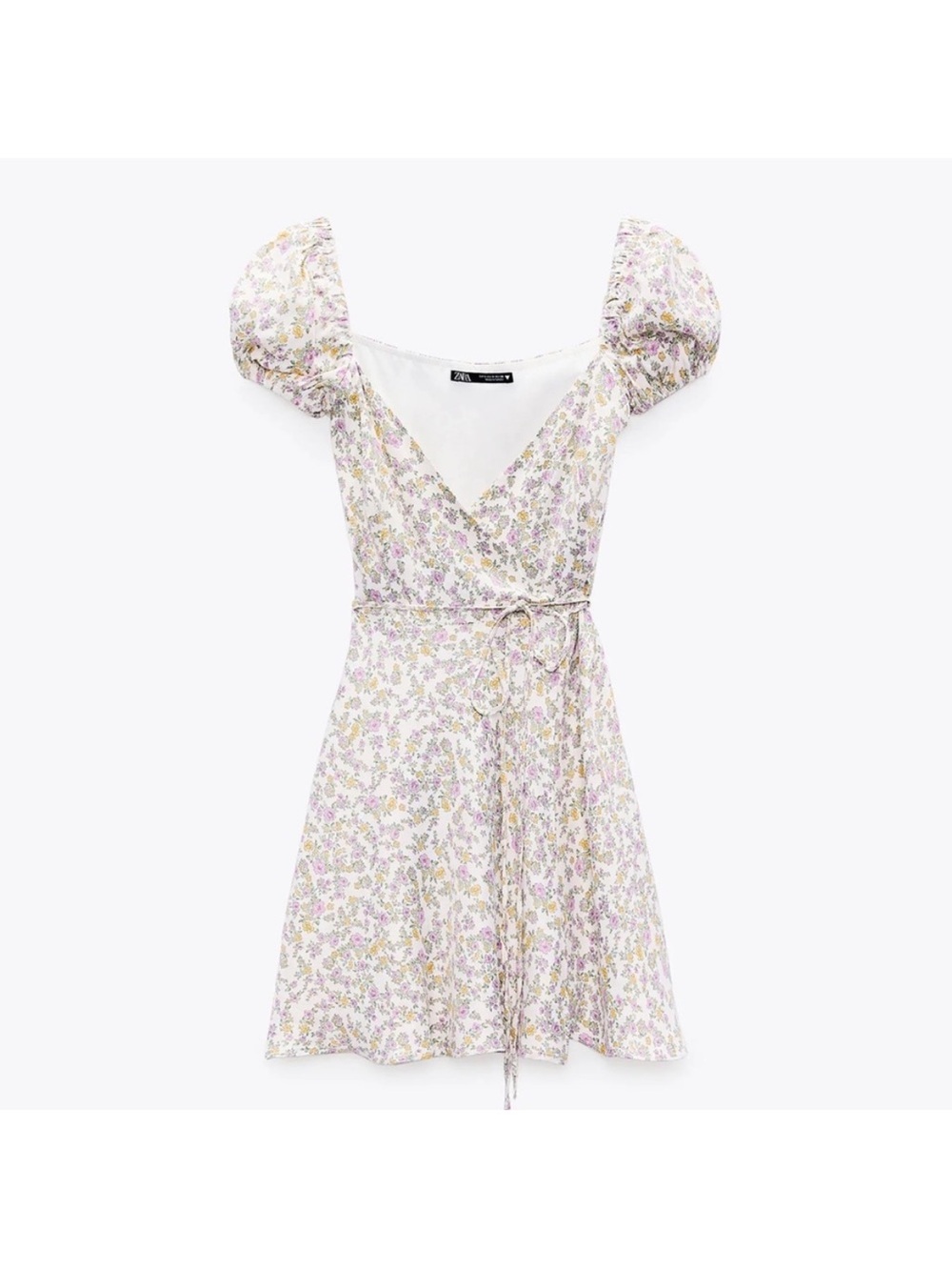 Zara Floral Satin Wrap Mini Dress
Women's Puff-Sleeve Medium